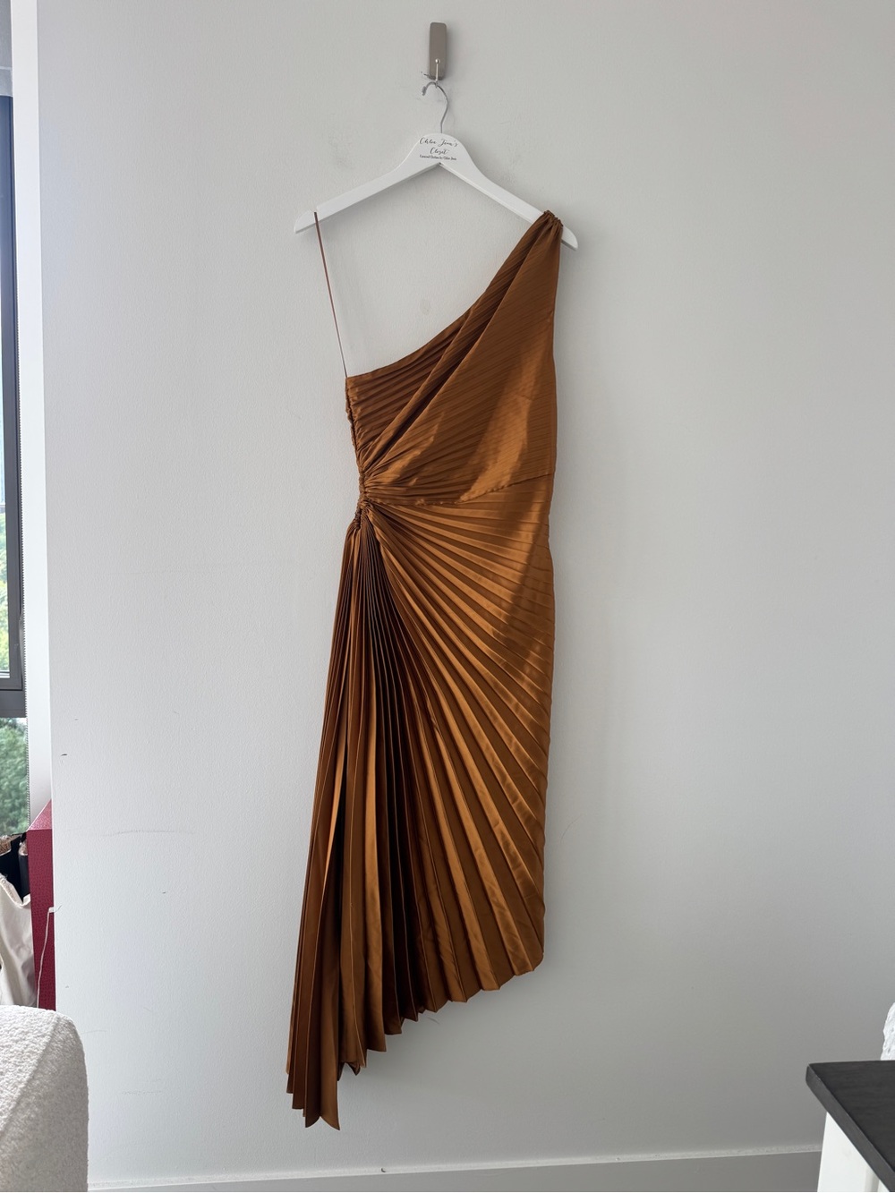 PETAL & PUP Kleo One Shoulder Midi Dress in Golden Ochre L